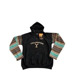 Yellowstone Quarter Zip Hoodie Y Logo Western Striped Sleeve Black Size M